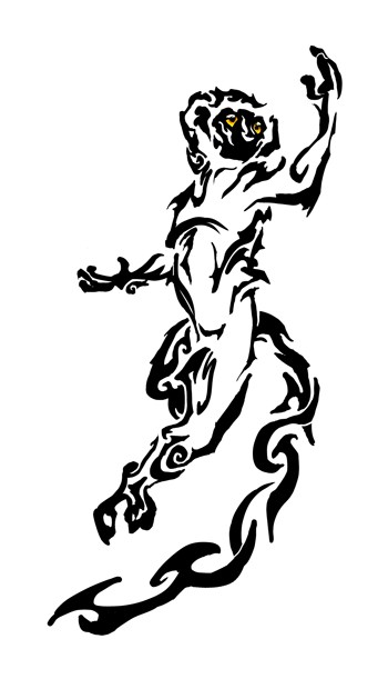 Yellow-eyed tribal jumping lemur tattoo design