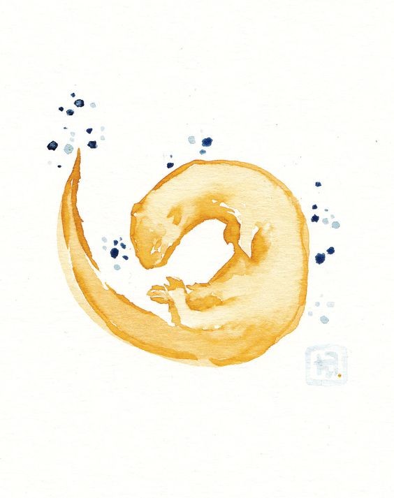 Yellow watercolor curled rodent with blue spots around tattoo design