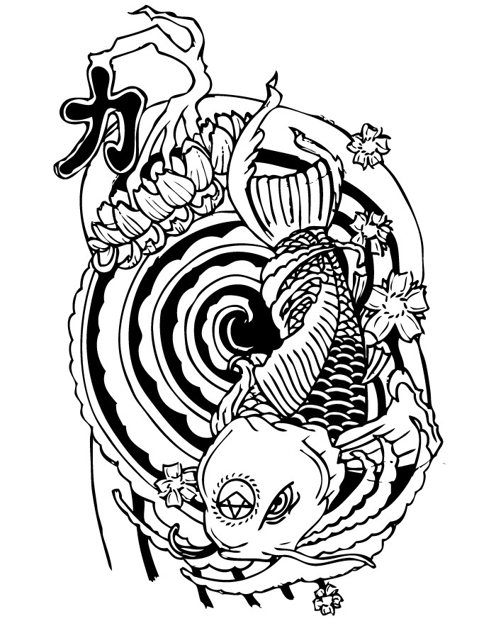 Zodiac koi fish in water vortex tattoo design