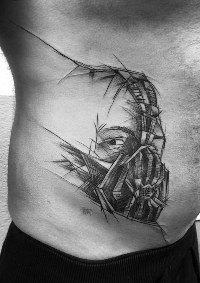Tatuagem de desenho a tinta preta de estilo abstrato de monstro de fantasia de Inez Janiak