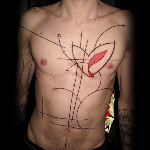 Abstract style black ink various arrows tattoo with heart on whole body