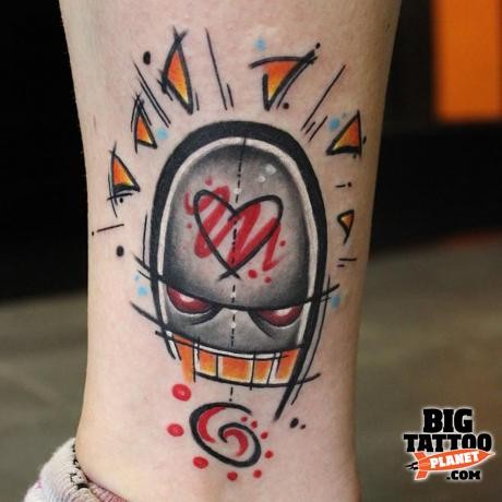 Abstract style colored ankle tattoo of alien totem