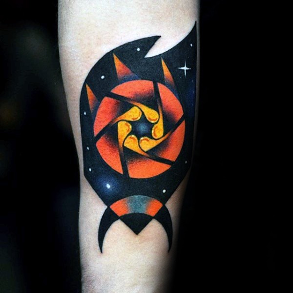 Abstract style colored arm tattoo of mystical ornament