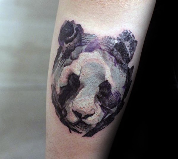 Abstract style colored arm tattoo of panda bear head