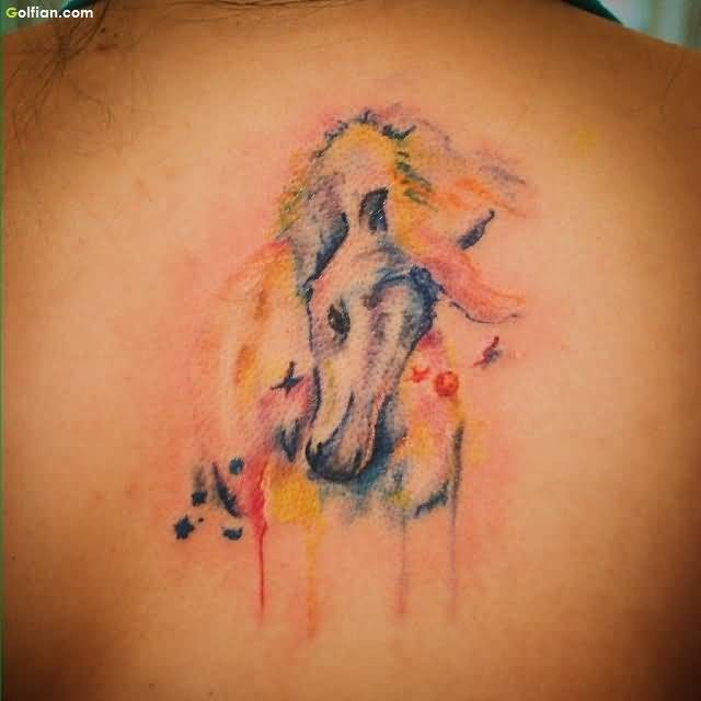 Abstract style colored back tattoo of sweet horse