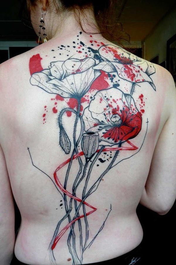 astratto stile colorato realistico grande fiore tatuaggio pieno di schiena
