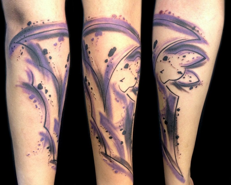 Abstract style colored forearm tattoo of interesting ornaments