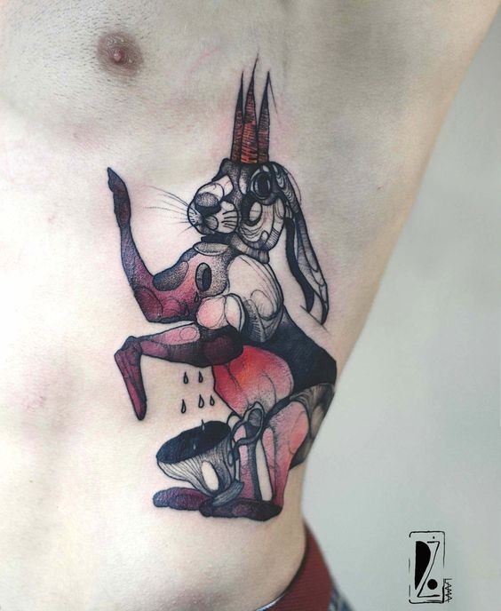 Estilo abstrato colorido tatuagem lado psicodélico de coelho por Joanna Swirska