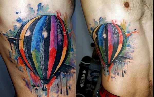 Abstract style colored side tattoo of flying balloon