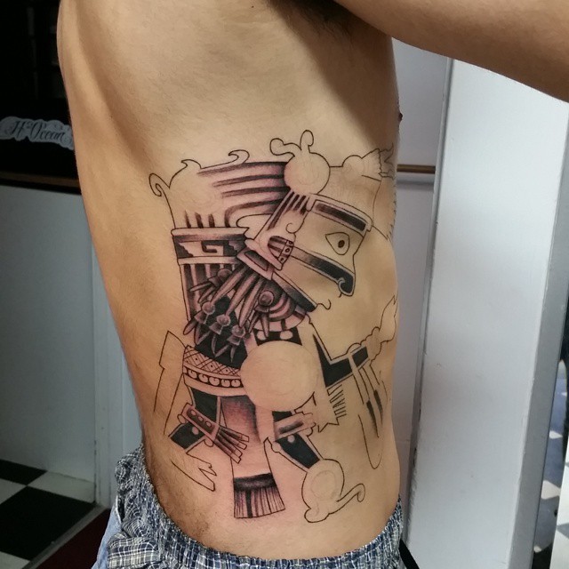 Abstract style colored side tattoo of antic wall painting