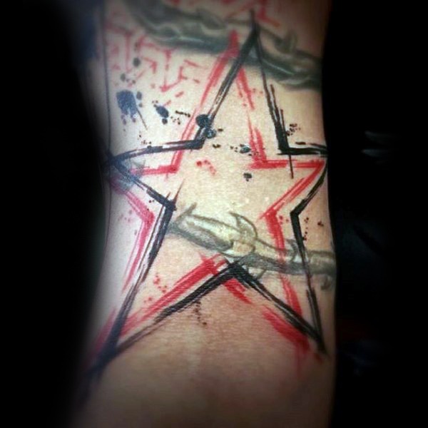 Abstract style colored stars tattoo