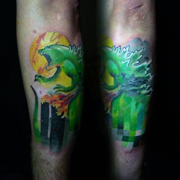 Tatuaje  de Godzilla furiosa de estilo abstracto