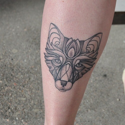 Abstract style little black ink fox tattoo