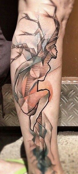 Abstrakter Stil mehrfarbige Waldfrau Tattoo am Arm