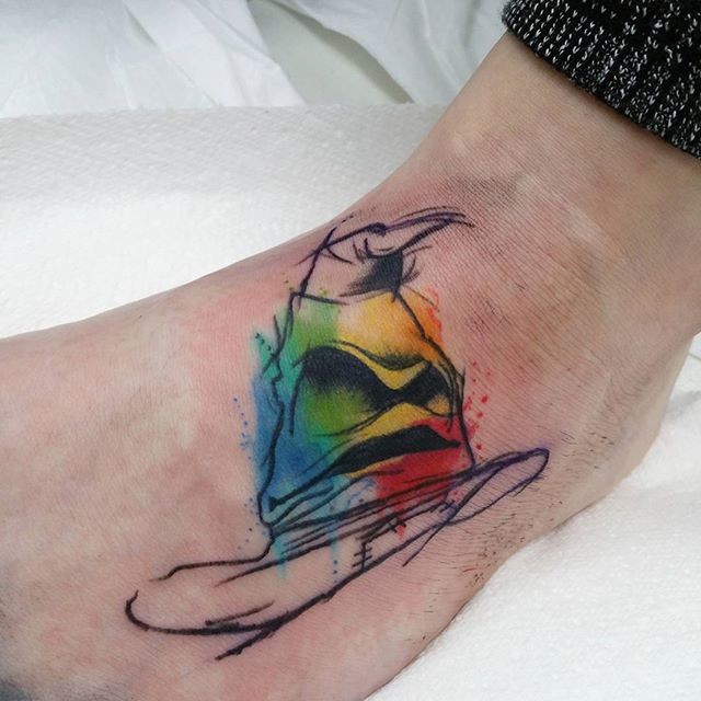 Abstract style watercolor like little foot tattoo of magical heat