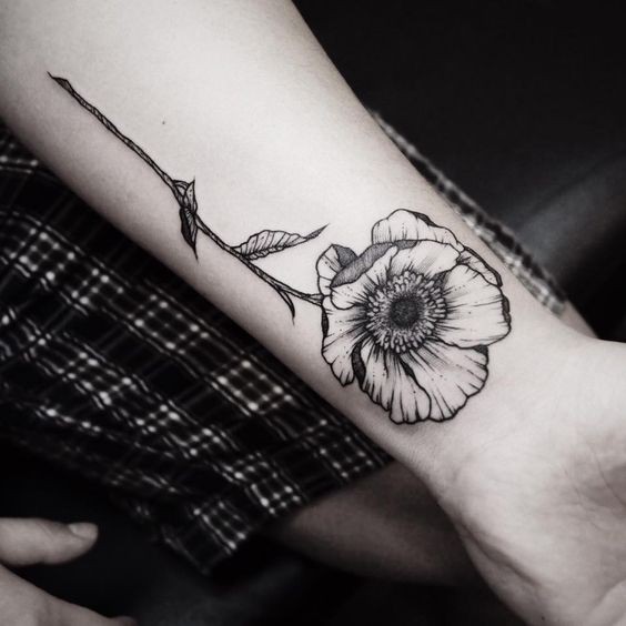 Preciso pintado por Zihwa tatuagem de contorno preto de flor