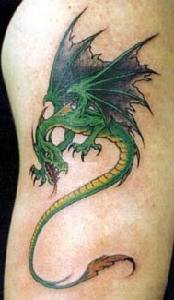 Acid green dragon coloured tattoo