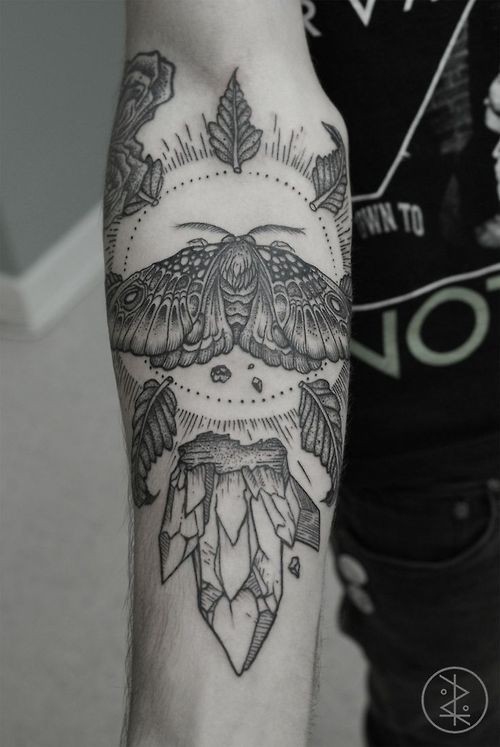 Amazing black gray deat head forearm tattoo
