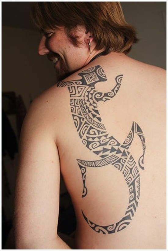 meraviglioso lucertola nero patchwork tatuaggio sulla schiena