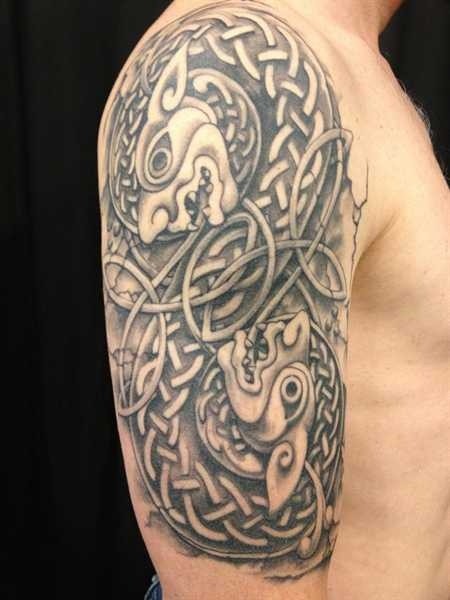 Amazing celtic knot animals tattoo on shoulder