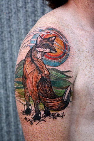Amazing nice fox tattoo on shoulder