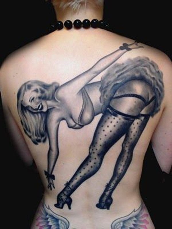 eccezionale dipinto seducente donna d&quotepoca sexy tatuaggio pieno di schiena