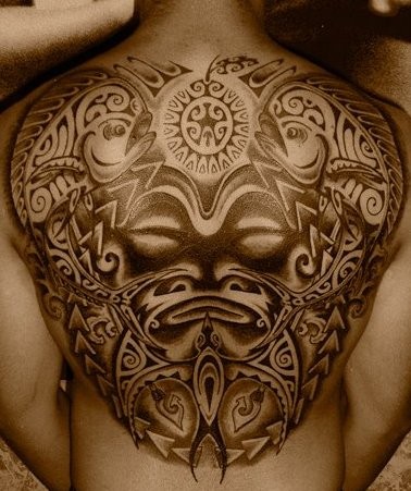 Amazing polynesian tattoo on back