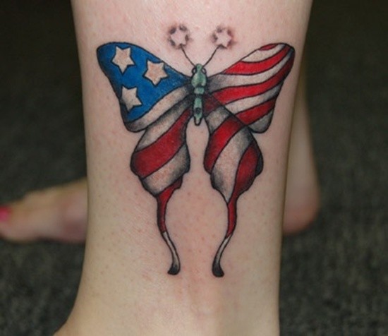 American flag butterfly tattoo for women