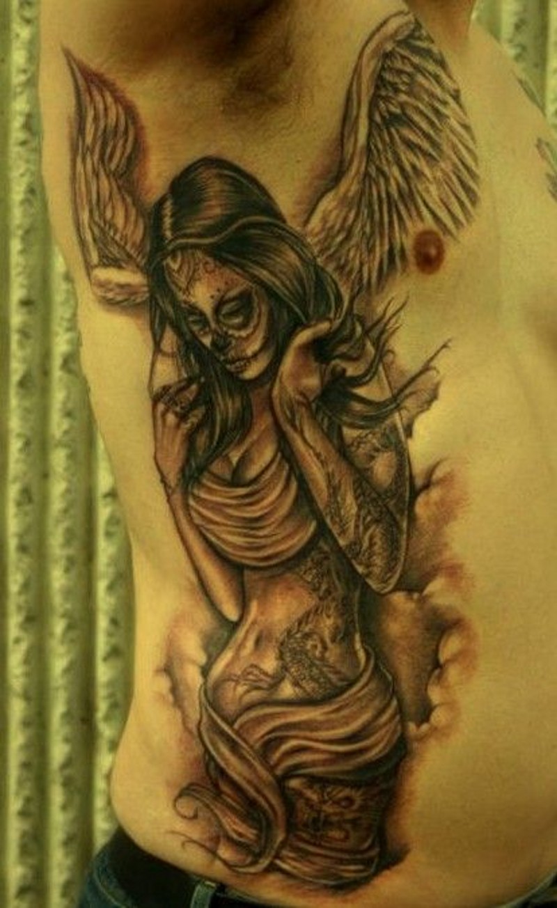 Angel tattoo in new style on ribs