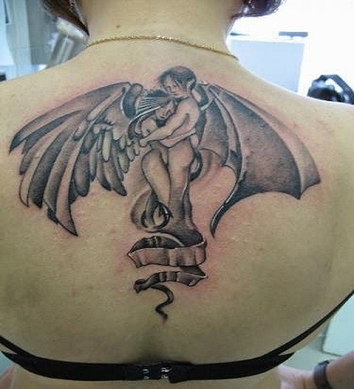 angelo e demone bambini tatuaggio su schiena