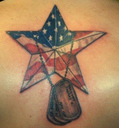 Army dog tags and us flag tattoo