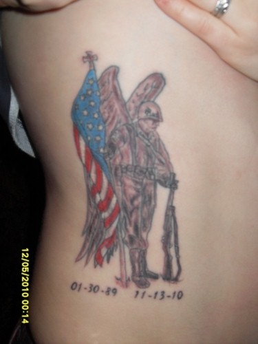 Army guardian angel tattoo on ribs