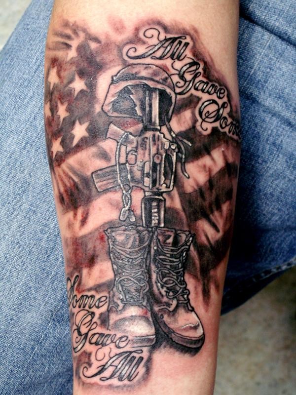 Army memorial tattoo on arm