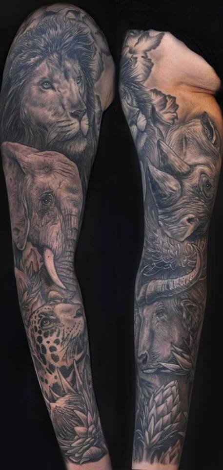 Awesome animals tattoo on full sleeve