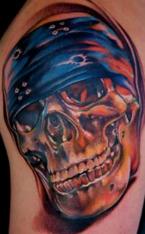 Awesome biker skull tattoo
