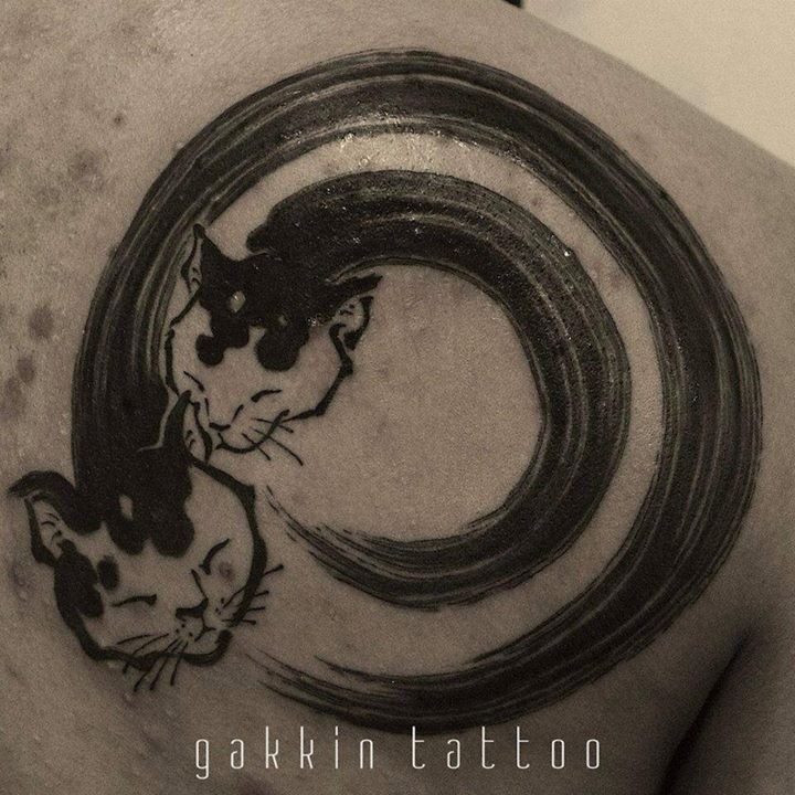 Awesome black cats tattoo by gakkin