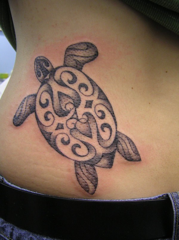 Awesome black gray turtle tattoo