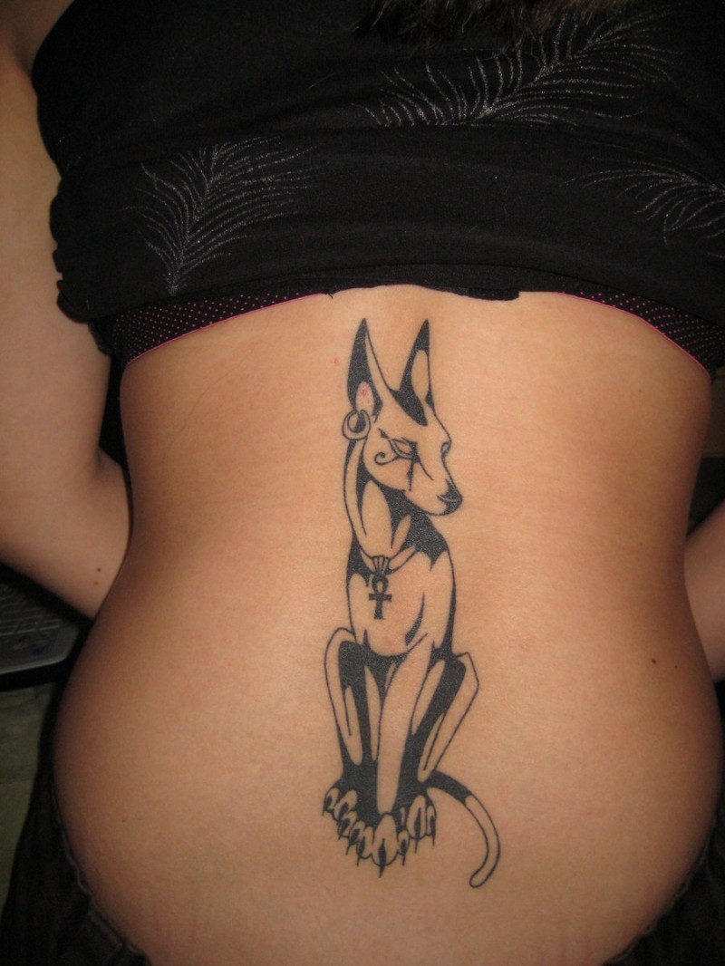 Awesome black ink anubis tattoo by mullemor