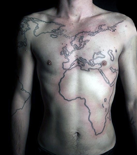 Awesome black ink world map tattoo on whole body