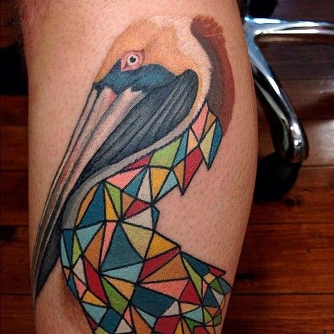 Awesome coloured heron bird tattoo