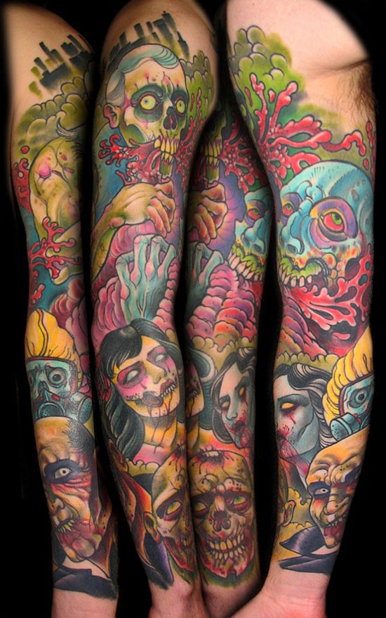 incredibile colorato zombie tatuaggio avambraccio