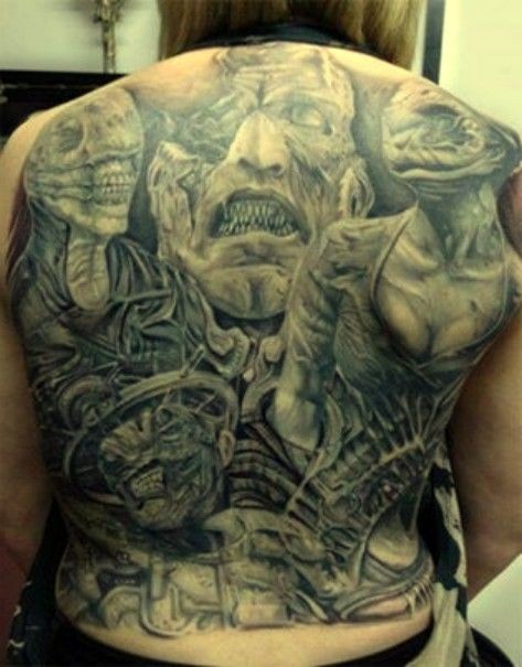 Awesome demons tattoo on whole back