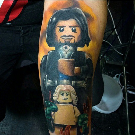 Awesome Game of Thrones themed forearm tattoo of Lego heroes