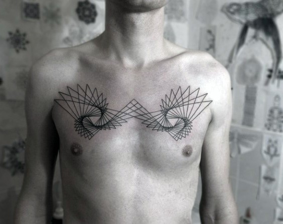 eccezionale geometrico stile inchiostro nero tatuaggio su petto