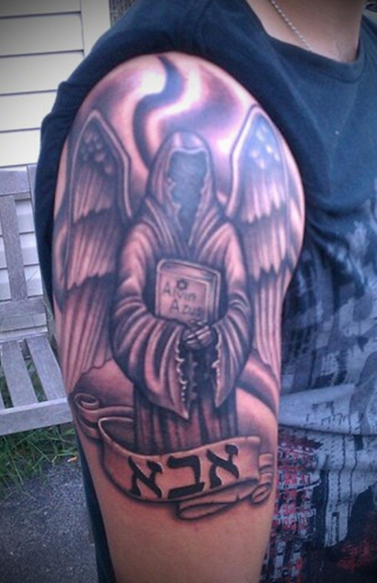 Awesome grim reaper tattoo on shoulder