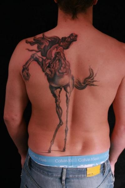 Awesome horse tattoo on back by designer