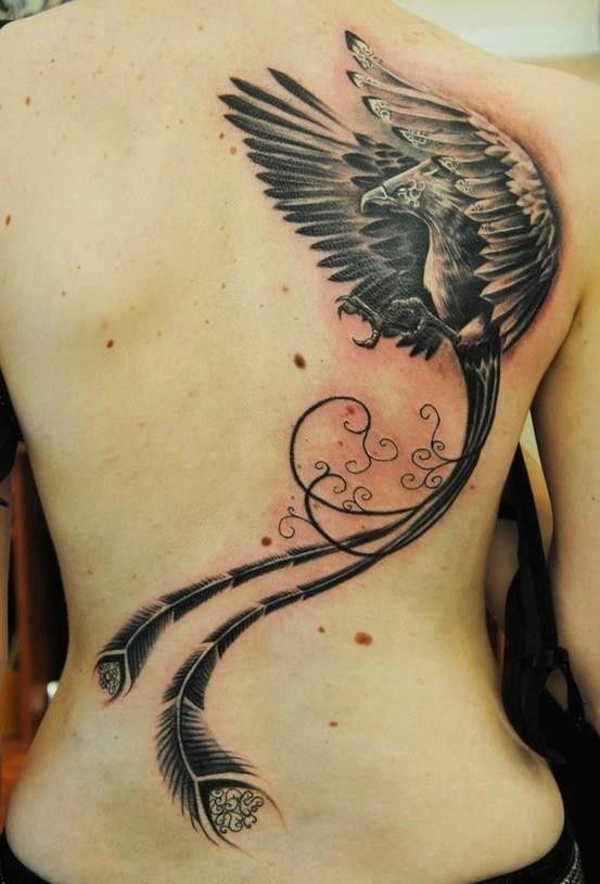 Awesome phoenix tattoo on back for girls