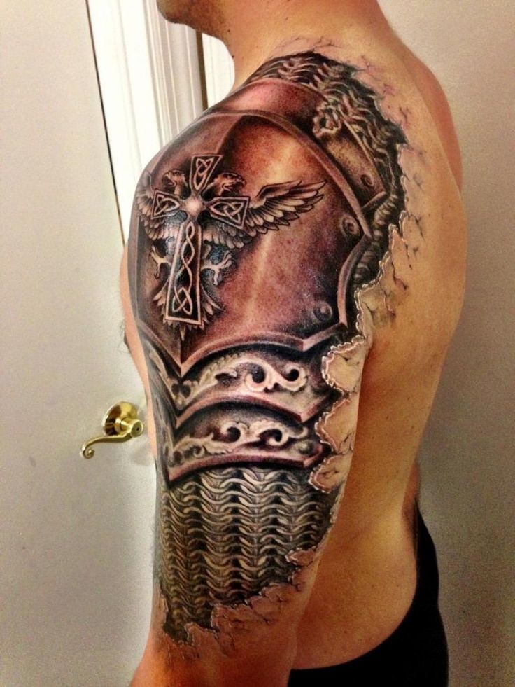 Awesome realistic armor tattoo on shoulder