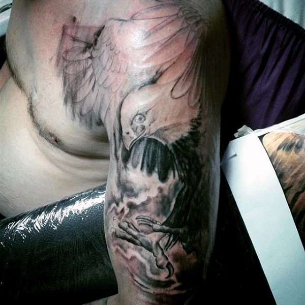 Awesome unfinished very detailed eagle tattoo on shoulder