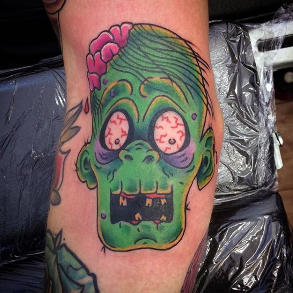 Awful creepy zombie colored horror style tattoo